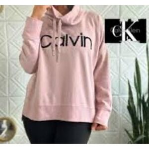Calvin Klein Performance Womens Pink Cowl Neck Logo Pullover Sweatshirt Size M